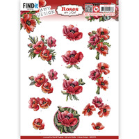 3D push out - Amy Design - Roses are red - Poppies -  A4 Die Cut Paper Tole Decoupage