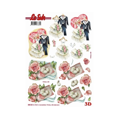 Le Suh Bride & Groom Wedding Outfits & Invite Die Cut Paper Tole