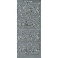 Christmas Village Scenes in Rectangles SILVER