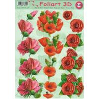 Roses & Poppies in Red Floral Decoupage/Paper Tole