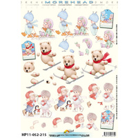 Snow Fun Toddlers and Bear Paper Tole