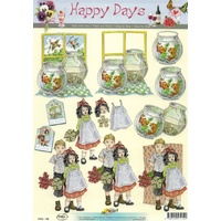 Vintage Children, Flowers & Goldfish Bowl Paper Tole