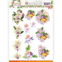 Exotic Flowers Purple Flowers Decoupage Die Cut Sheet