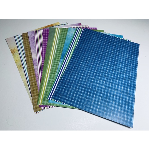 Stripes, Checks & Gradients in Blue, Pink, Gold & Green A5 Paper Pack
