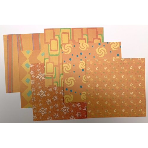 Bold Orange Double Sided 220gsm Patterned Card x 12