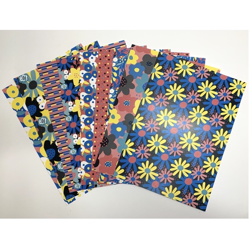 Modern Floral Retro A5 Paper Pack x 11