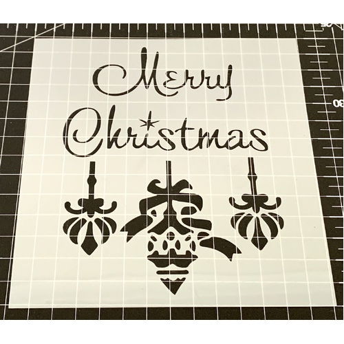 Merry Christmas Baubles Stencil 14.5cm Square