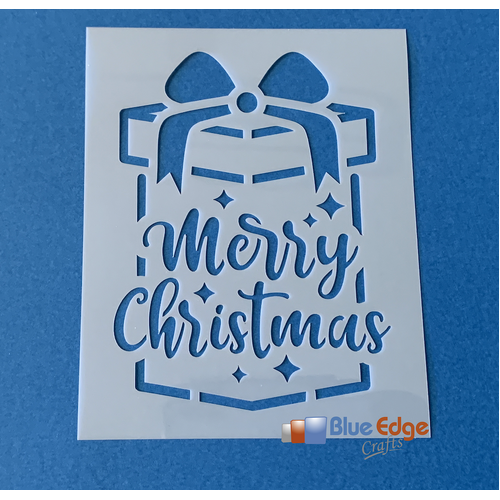 Merry Christmas Gift Box Stencil Rectangle