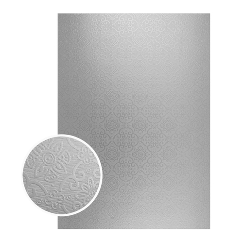 Mirror Foil Board - Silver Damask - A4 - 10pc 