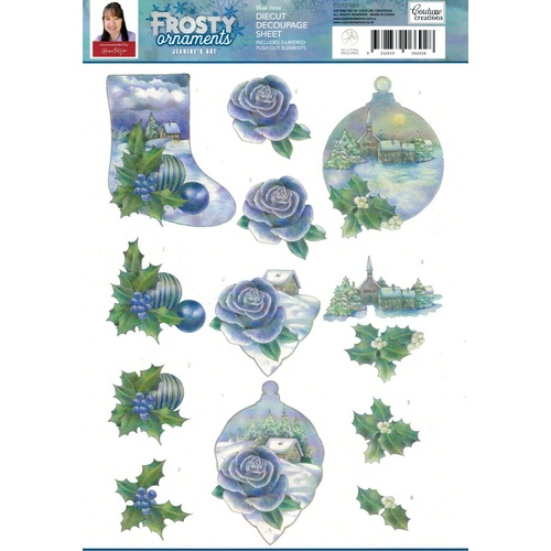Frosty Ornaments Blue Rose Die Cut Paper Tole Decoupage Sheet
