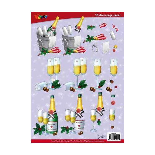 Stars, Champagne and Fireworks Decoupage Paper Tole Sheet