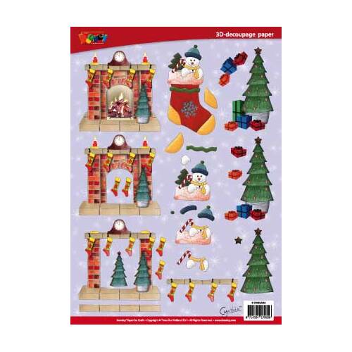 Christmas Fireplace, Stocking & Tree Decoupage Paper Tole Sheet