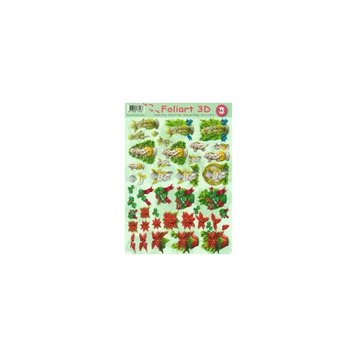 Christmas Poinsettias & Cherubs Mini Decoupage Paper Tole