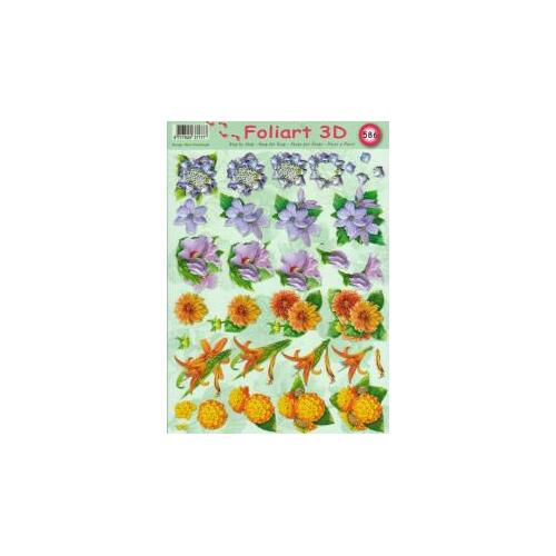 Purple, Blue & Orange Floral Decoupage/Paper Tole