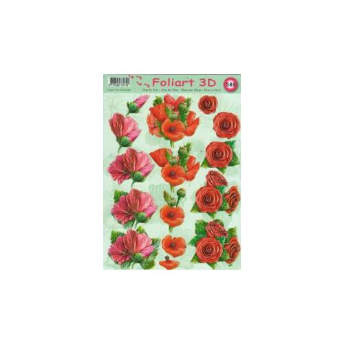 Roses & Poppies in Red Floral Decoupage/Paper Tole