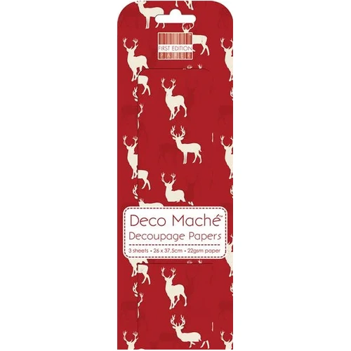 Deco Mache - First Edition Red Stag Decoupage papers - 3 Sheets