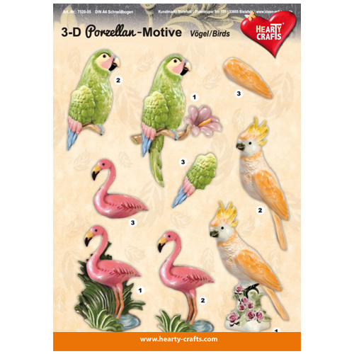 Porcelain Exotic Birds Glossy 3D Paper Tole Sheet