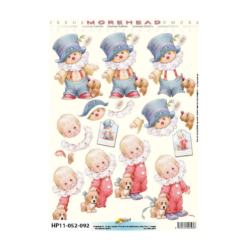 Toddlers in Clown Outfits Paper Tole
