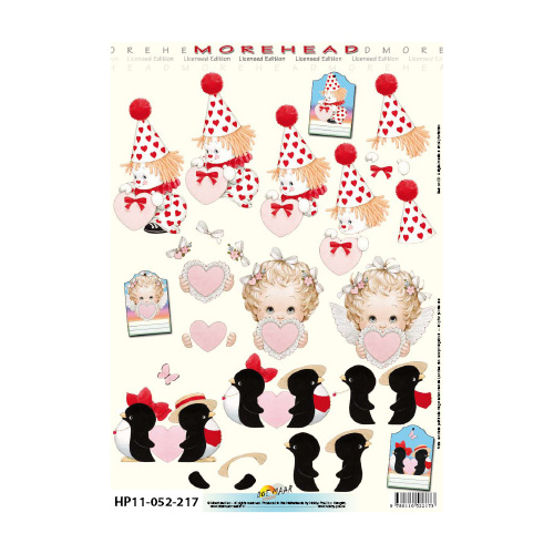 Clown, Penguin and Cherub Heart Paper Tole