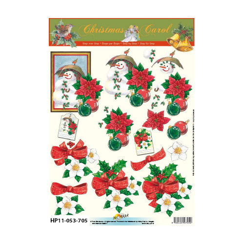 Snowman & Baubles with Poinsettias& Holly Paper Tole Sheet