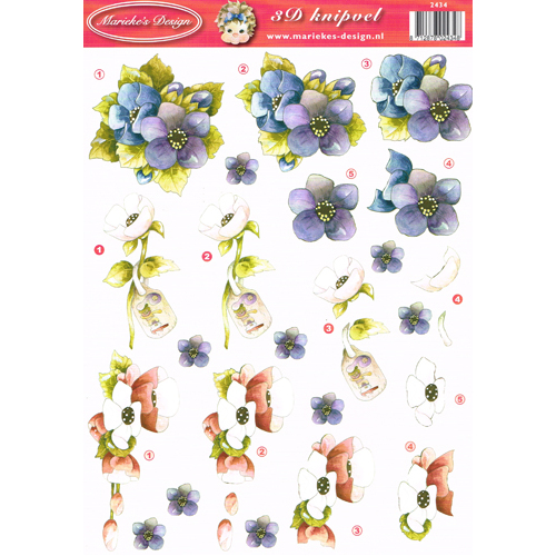 Pink & Blue Flowers Paper Tole Sheet