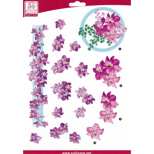 Purple Floral Die Cut Paper Tole Decoupage Sheet