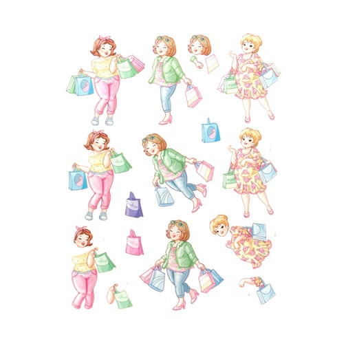 Yvonne Creations Bubbly Girls Shopping A4 Die Cut Paper Tole Decoupage