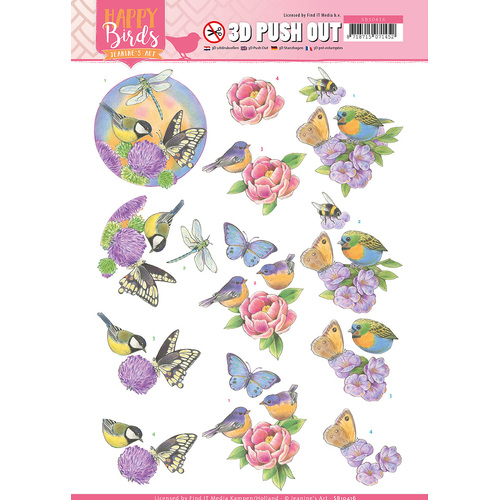 Janines Art Happy Birds Pink Dance A4 Die Cut Paper Tole Decoupage