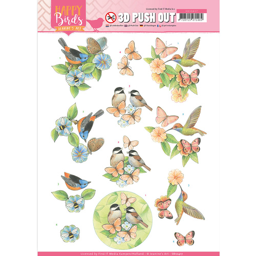 Janines Art Happy Birds Feathered A4 Die Cut Paper Tole Decoupage