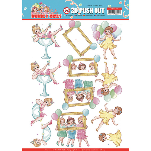 Bubbly Girls Party Let's Have Fun A4 Die Cut Paper Tole Decoupage