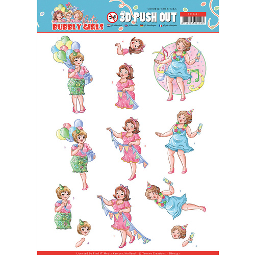 Bubbly Girls Party Time A4 Die Cut Paper Tole Decoupage