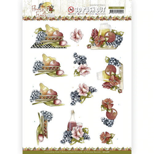Flowers & Grapes Paper Tole/ Decoupage Die Cut Sheet