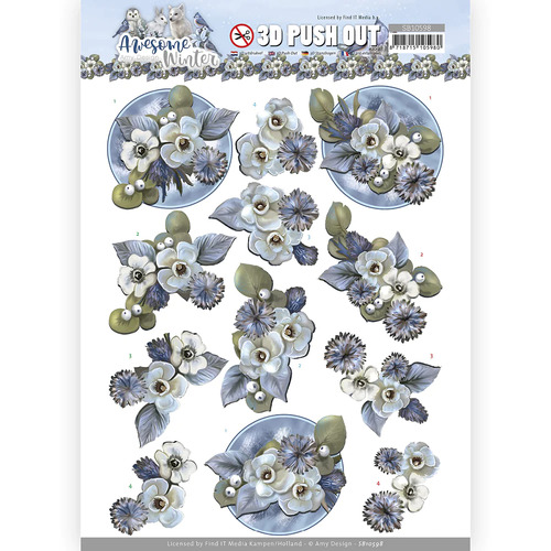 3D push out- Amy Design - Awesome Winter - Winter Flowers - A4 Die Cut Paper Tole Decoupage