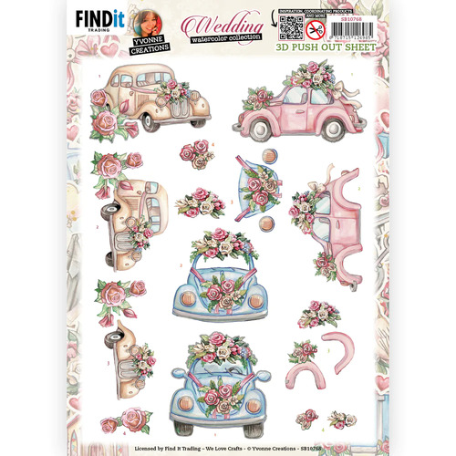 3D push out Yvonne creations Wedding Collection - Wedding Cars A4 Die Cut Paper Tole Decoupage