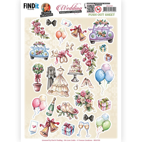 Push out Yvonne creations Wedding - Small Elements A A4 Die Cut Paper Tole Decoupage