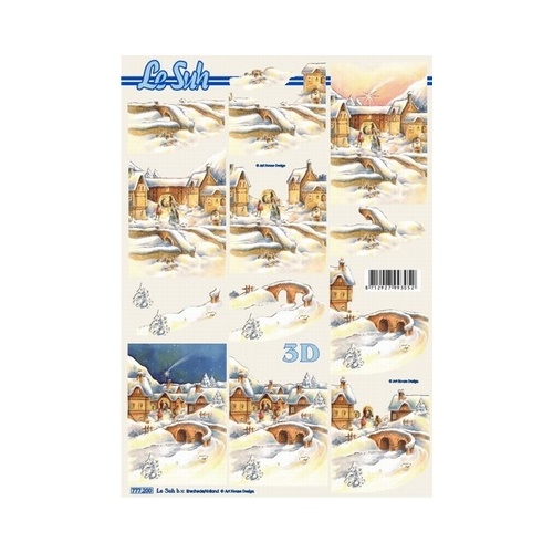 Vintage Village in the Snow Paper Tole
