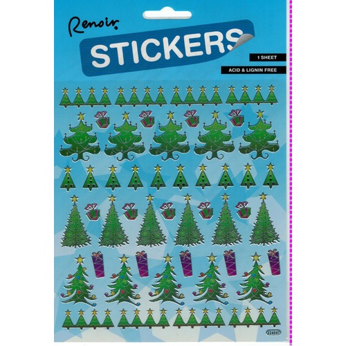 Christmas Trees Green & Silver Decorations Stickers