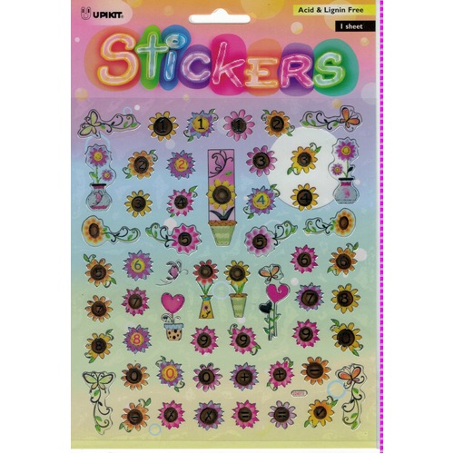 Flowers with Numbers with Silver Trim Stickers